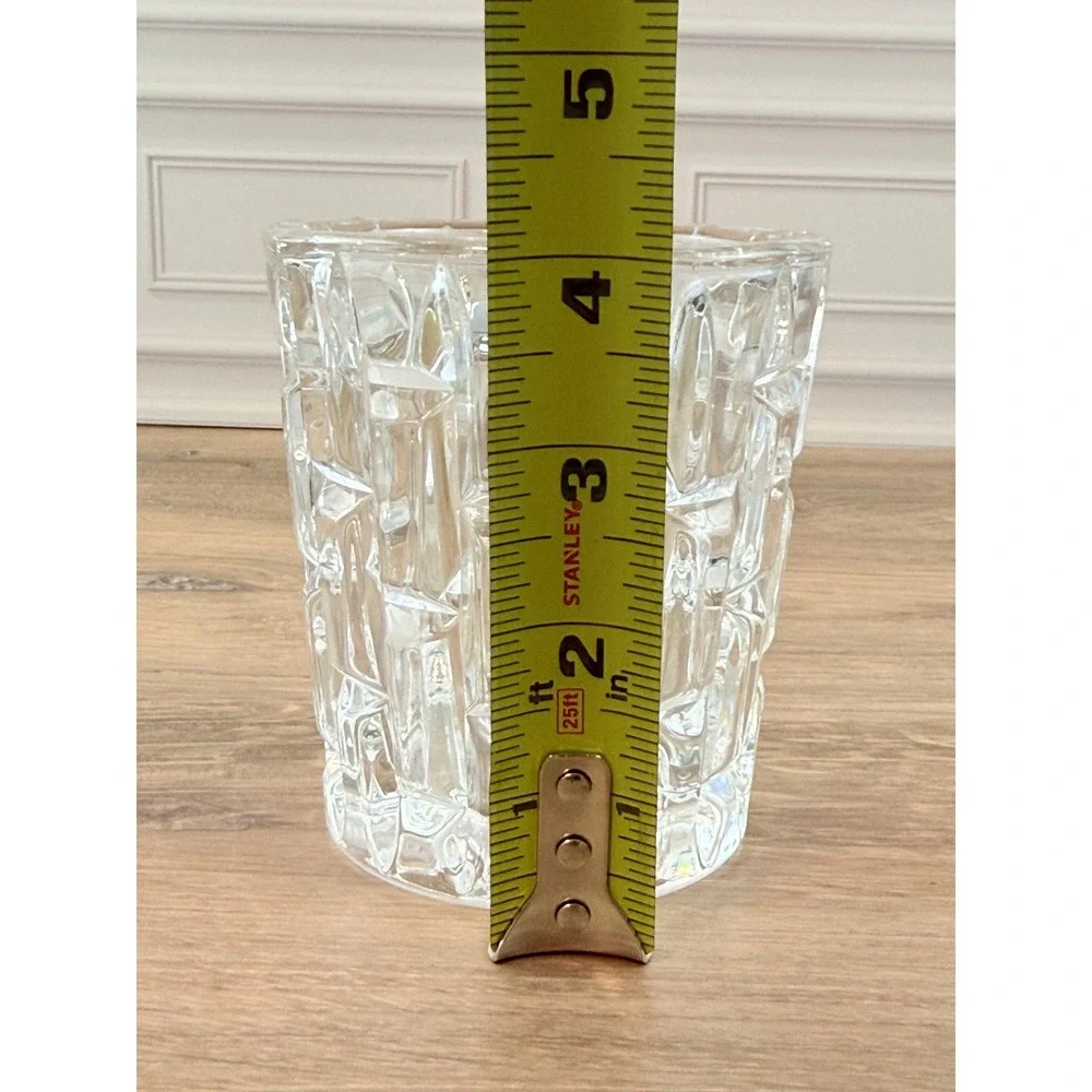 VTG Waterford Cut Crystal Brutalist Geometric Tumbler Candle Holder 4in